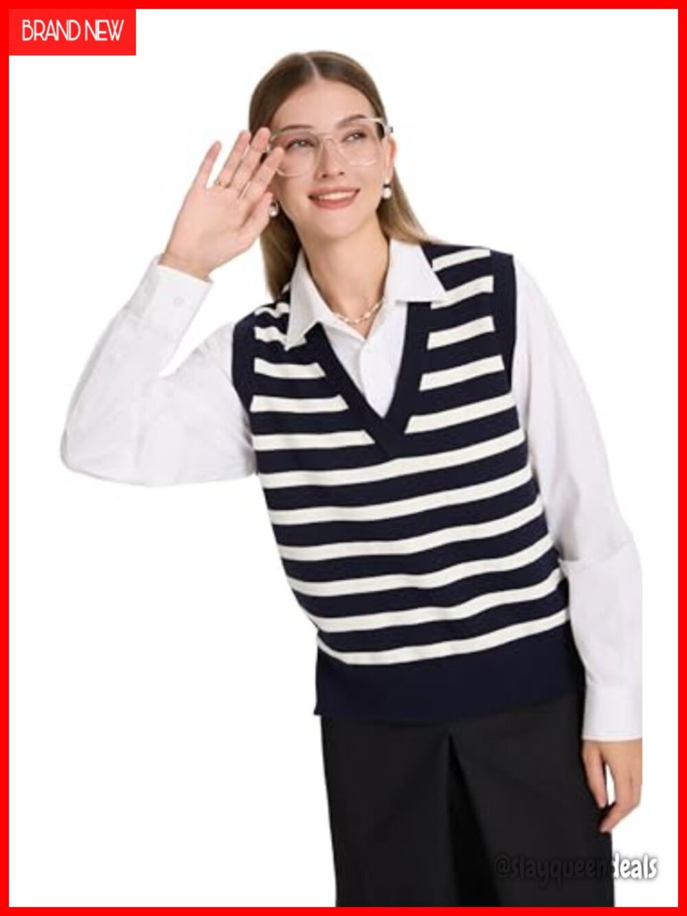 V-Neck Striped Sweater Vest Sleeveless Business Casual Pullover